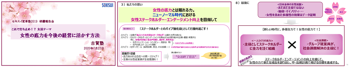 女性執行役員がリーダーとなり経営層に女性活躍に関する提言を発信（提言資料抜粋）